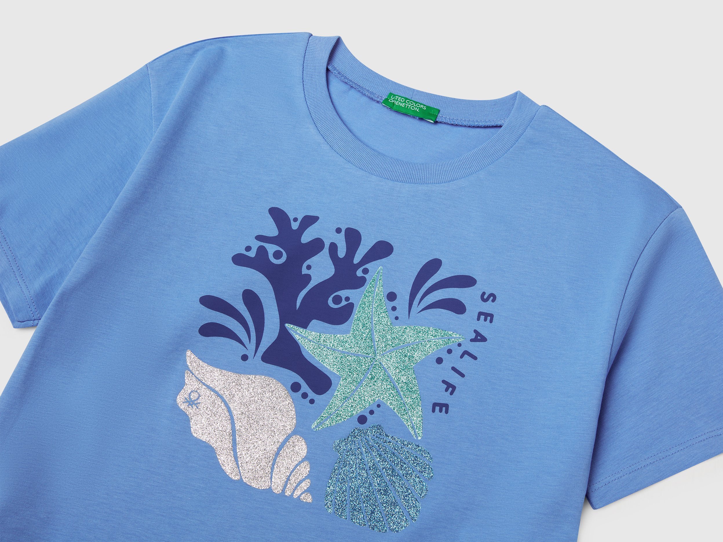 United Colors Of Benetton / Футболка с глиттер принтом для девочки - фото 3