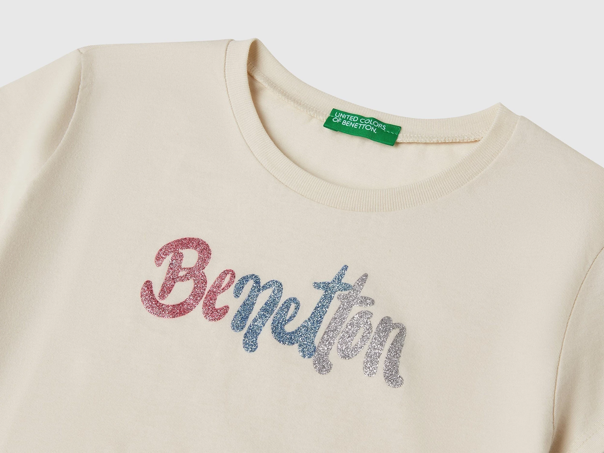 United Colors Of Benetton / Футболка с глиттер принтом для девочки - фото 3