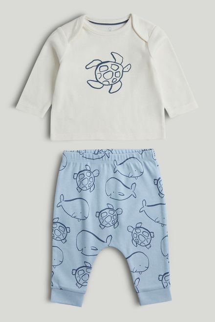 Mothercare / Комплект слип, боди 2 шт., брюки, лонгслив, фартук нагрудный, варежки-царапки и шапка для мальчика