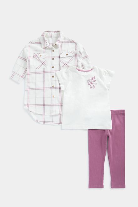 Mothercare / Комплект футболка, рубашка и легинсы для девочки