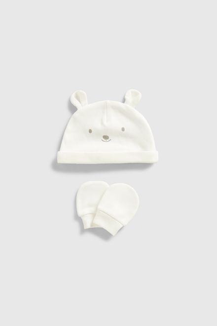 Mothercare / Комплект слип, боди 2 шт., брюки, джемпер трикотажный, фартук нагрудный, варежки-царапки и шапка унисекс