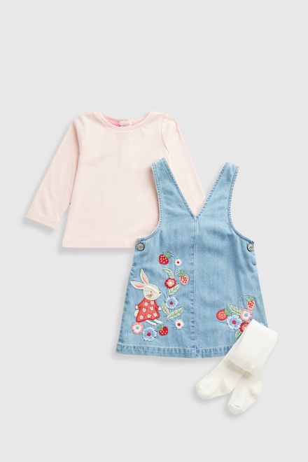 Mothercare / Комплект джемпер трикотажный, сарафан джинсовый и колготки для девочки