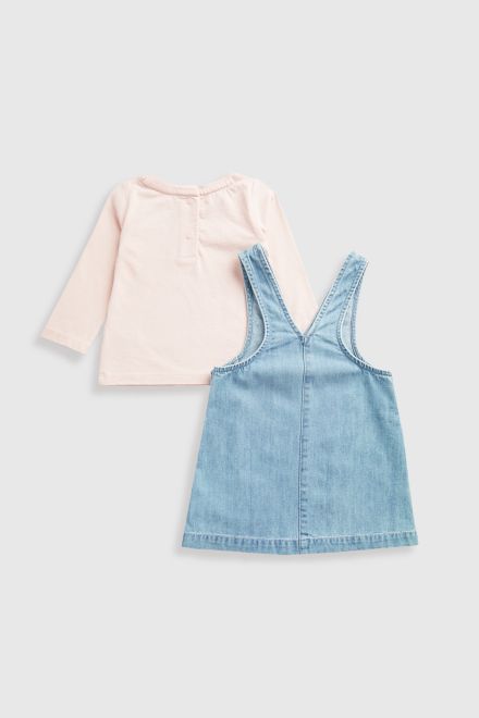 Mothercare / Комплект джемпер трикотажный, сарафан джинсовый и колготки для девочки