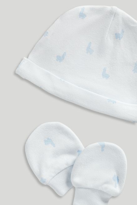 Mothercare / Комплект слип, боди 2 шт., брюки, лонгслив, фартук нагрудный, варежки-царапки и шапка для мальчика