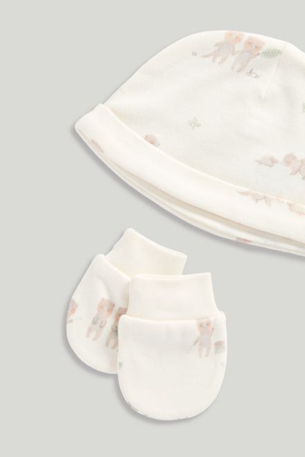 Mothercare / Комплект слип, боди 2 шт., брюки, лонгслив, фартук нагрудный, варежки-царапки и шапка унисекс