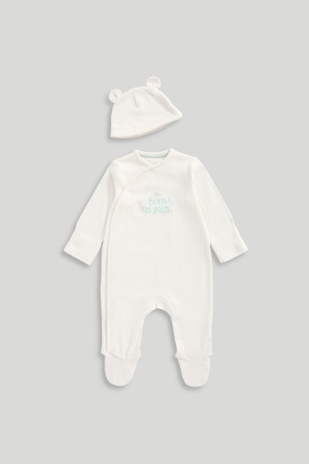 Mothercare / Комплект слип и шапка с ушками "Я родился в 2025" унисекс