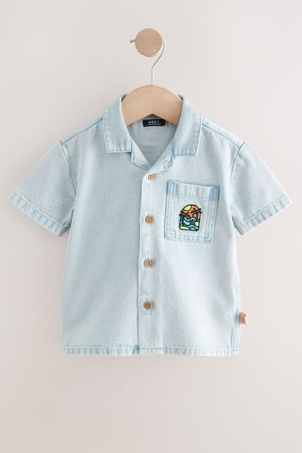 Next / Рубашка джинсовая с принтом на спине для мальчика
