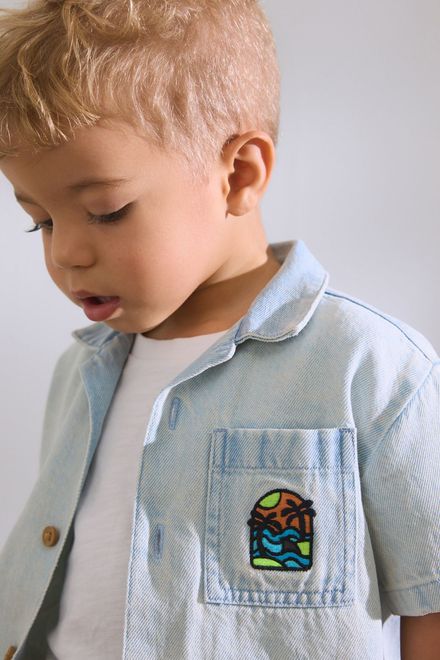 Next / Рубашка джинсовая с принтом на спине для мальчика