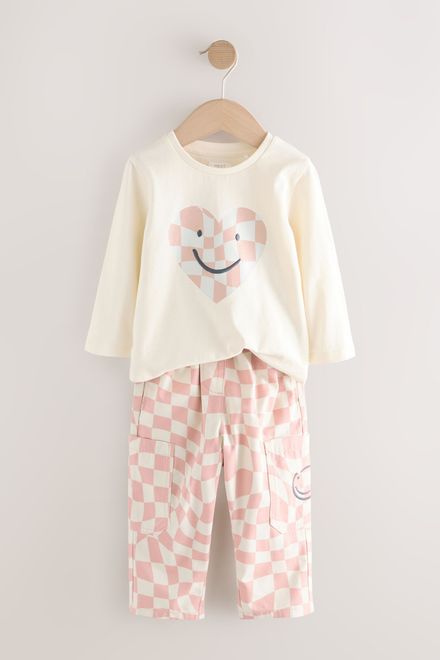 Next / Комплект лонгслив и брюки с принтом для девочки - фото 2