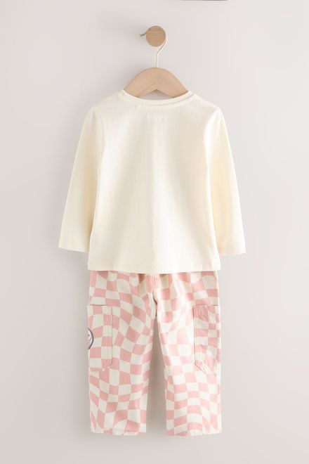 Next / Комплект лонгслив и брюки с принтом для девочки - фото 7