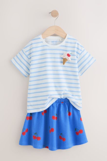 Next / Комплект футболка и юбка с принтом для девочки - фото 6