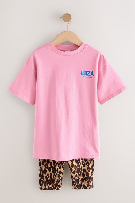 Next / Комплект футболка и велосипедки с принтом для девочки