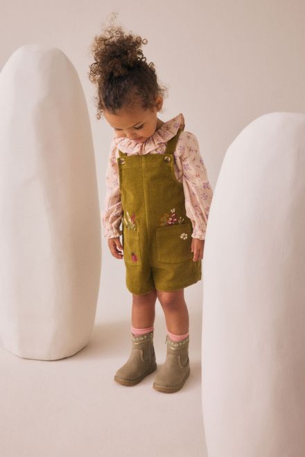 Next / Комплект блузка, полукомбинезон вельветовый и колготки для девочки