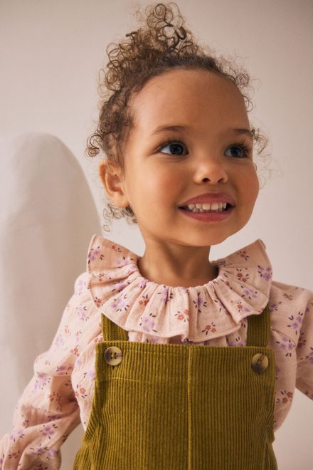 Next / Комплект блузка, полукомбинезон вельветовый и колготки для девочки