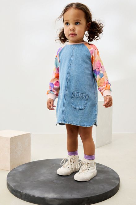 Next / Платье джинсовое с трикотажными рукавами для девочки