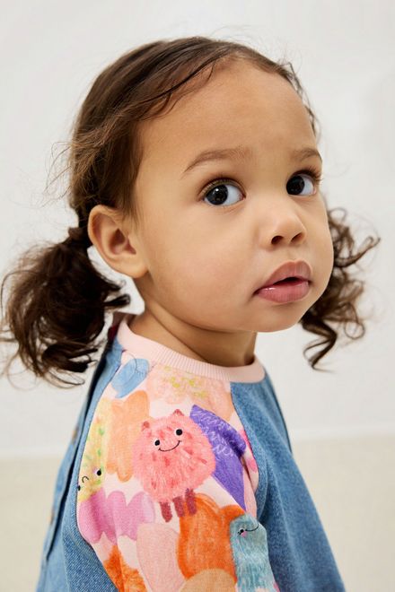 Next / Платье джинсовое с трикотажными рукавами для девочки