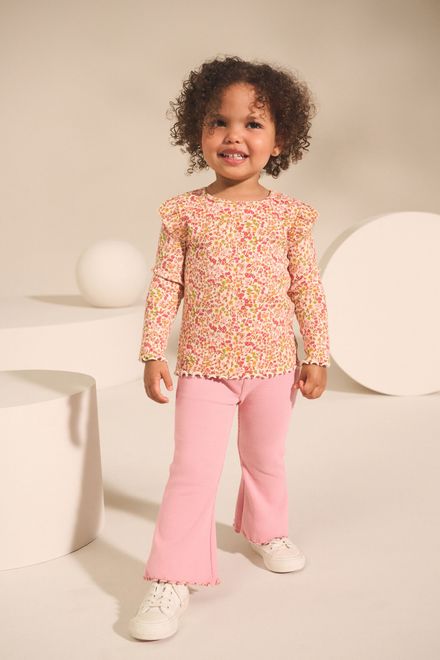 Next / Лонгслив в рубчик с принтом для девочки - фото 2