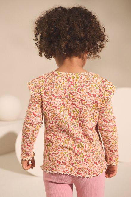 Next / Лонгслив в рубчик с принтом для девочки - фото 3