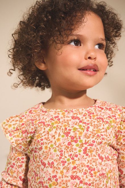 Next / Лонгслив в рубчик с принтом для девочки - фото 4