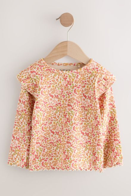 Next / Лонгслив в рубчик с принтом для девочки - фото 6