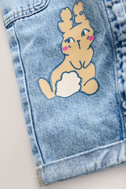 Next / Комплект лонгслив и полукомбинезон джинсовый с принтом для девочки