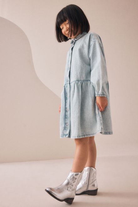 Next / Платье джинсовое со стразами для девочки - фото 2