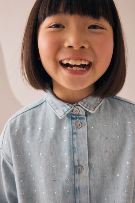 Next / Платье джинсовое со стразами для девочки - фото 4