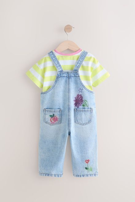 Next / Комплект футболка и полукомбинезон джинсовый с аппликацией для девочки - фото 6