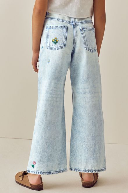 Next / Джинсы расклешенные с вышивкой для девочки - фото 3