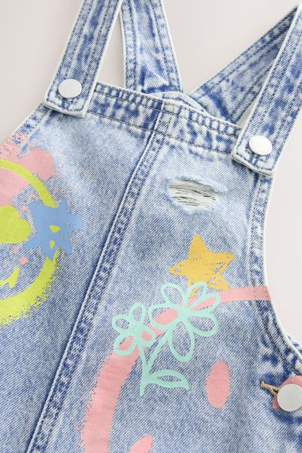 Next / Полукомбинезон джинсовый с принтом для девочки - фото 8