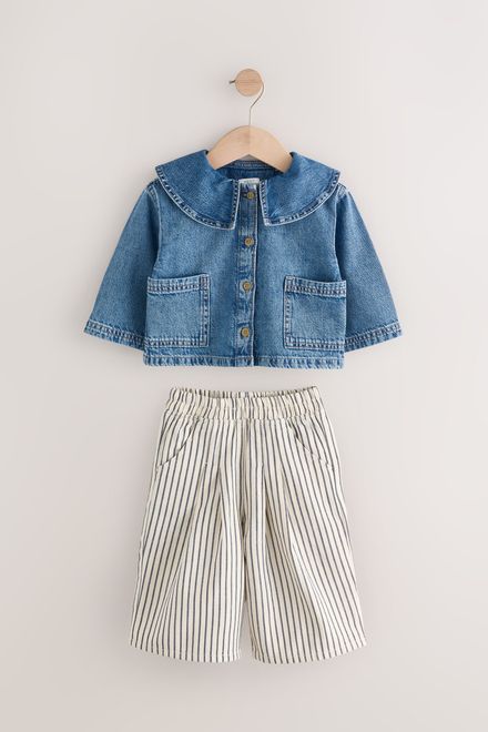Next / Комплект блузка джинсовая и брюки льняные для девочки