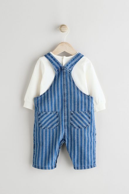 Next / Комплект полукомбинезон джинсовый и боди для мальчика - фото 2