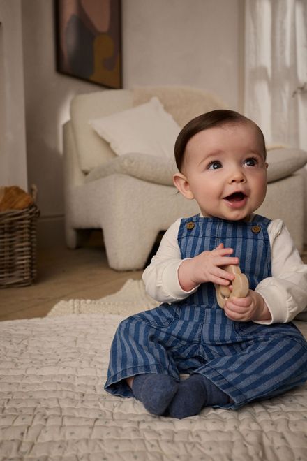 Next / Комплект полукомбинезон джинсовый и боди для мальчика - фото 3