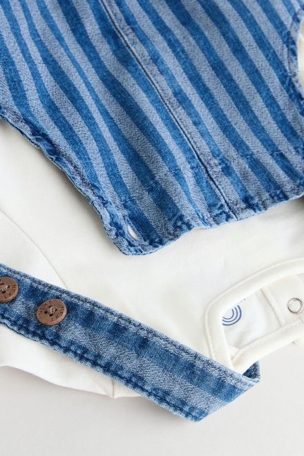 Next / Комплект полукомбинезон джинсовый и боди для мальчика - фото 7