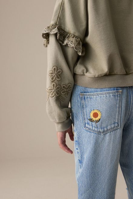 Next / Джинсы с вышивкой для девочки - фото 3