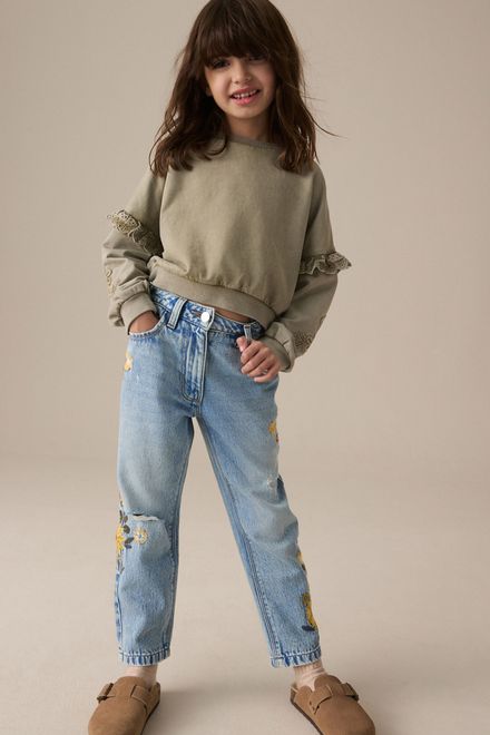 Next / Джинсы с вышивкой для девочки - фото 5