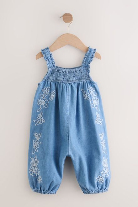 Next / Полукомбинезон джинсовый с вышивкой для девочки