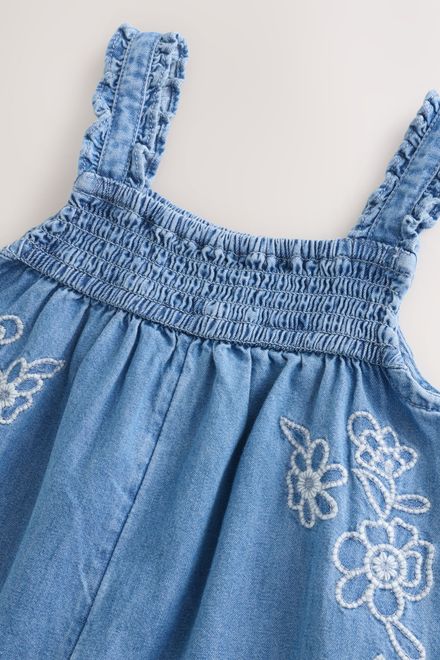 Next / Полукомбинезон джинсовый с вышивкой для девочки