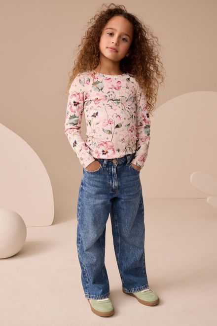 Next / Лонгслив в рубчик с принтом для девочки - фото 2