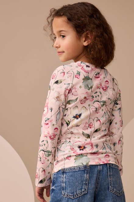 Next / Лонгслив в рубчик с принтом для девочки - фото 3