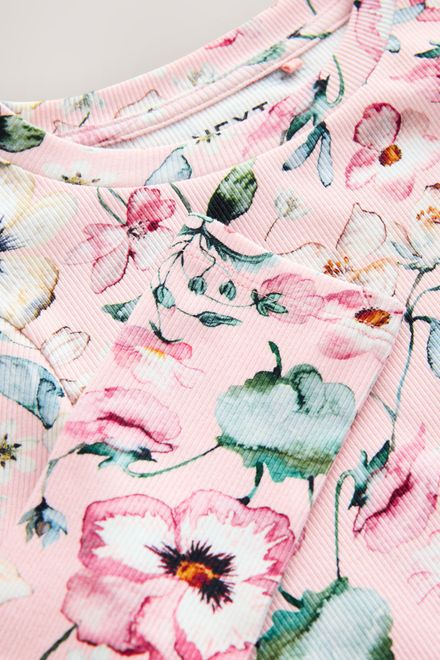 Next / Лонгслив в рубчик с принтом для девочки - фото 7