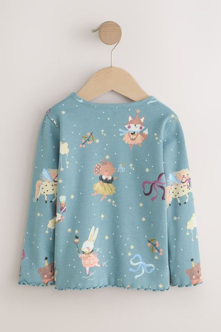 Next / Лонгслив в рубчик с принтом для девочки - фото 2