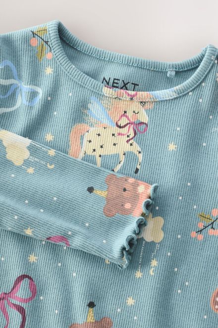 Next / Лонгслив в рубчик с принтом для девочки - фото 3