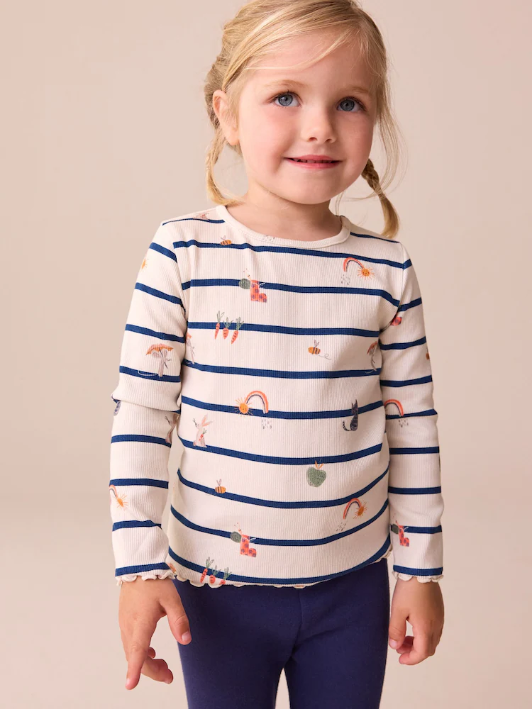 Next / Лонгслив в рубчик с принтом для девочки