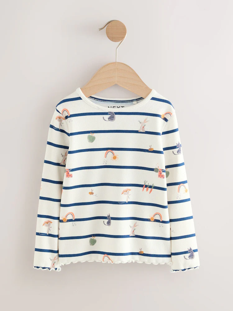 Next / Лонгслив в рубчик с принтом для девочки - фото 3