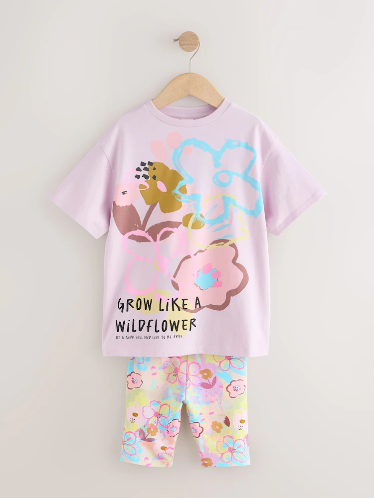 Next / Комплект футболка и велосипедки с принтом для девочки