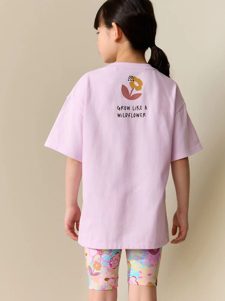 Next / Комплект футболка и велосипедки с принтом для девочки - фото 3