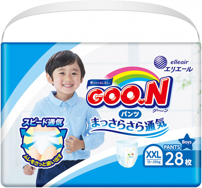 Goo.N / Подгузники-трусики для детей Goo.n, 13-25 кг, для мальчика (28 шт.), XXL 